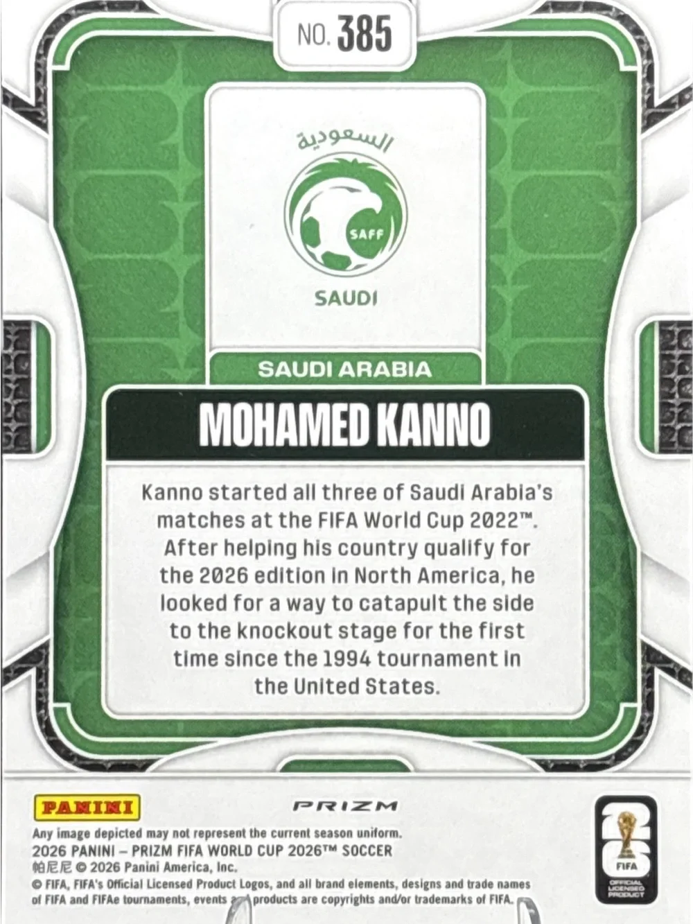 Panini Prizm Mohamed Kanno Soccer Trading Card - Prizm